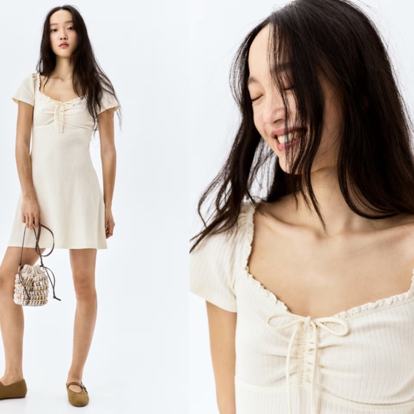 Lace Trim Black Mini Dress with Flared Skirt size small - Picture 7 of 7